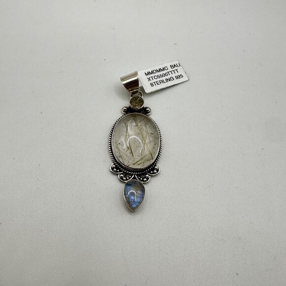 NWT Rutilated Quartz and Moonstone in solid sterling Bali silver pendant! - Picture 11 of 15